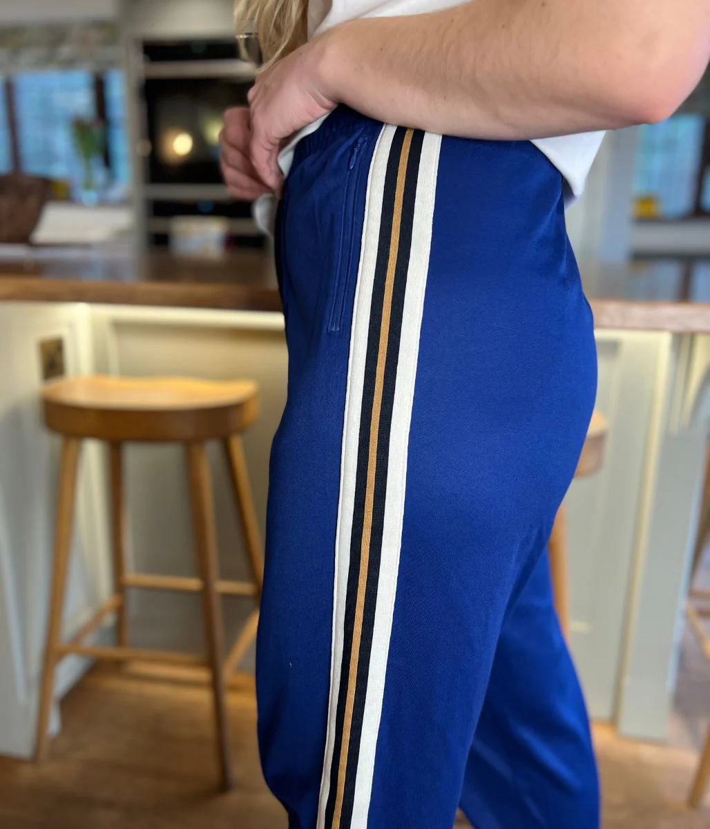 Blue Cotton Rich Retro Side Stripe Joggers - Image 4