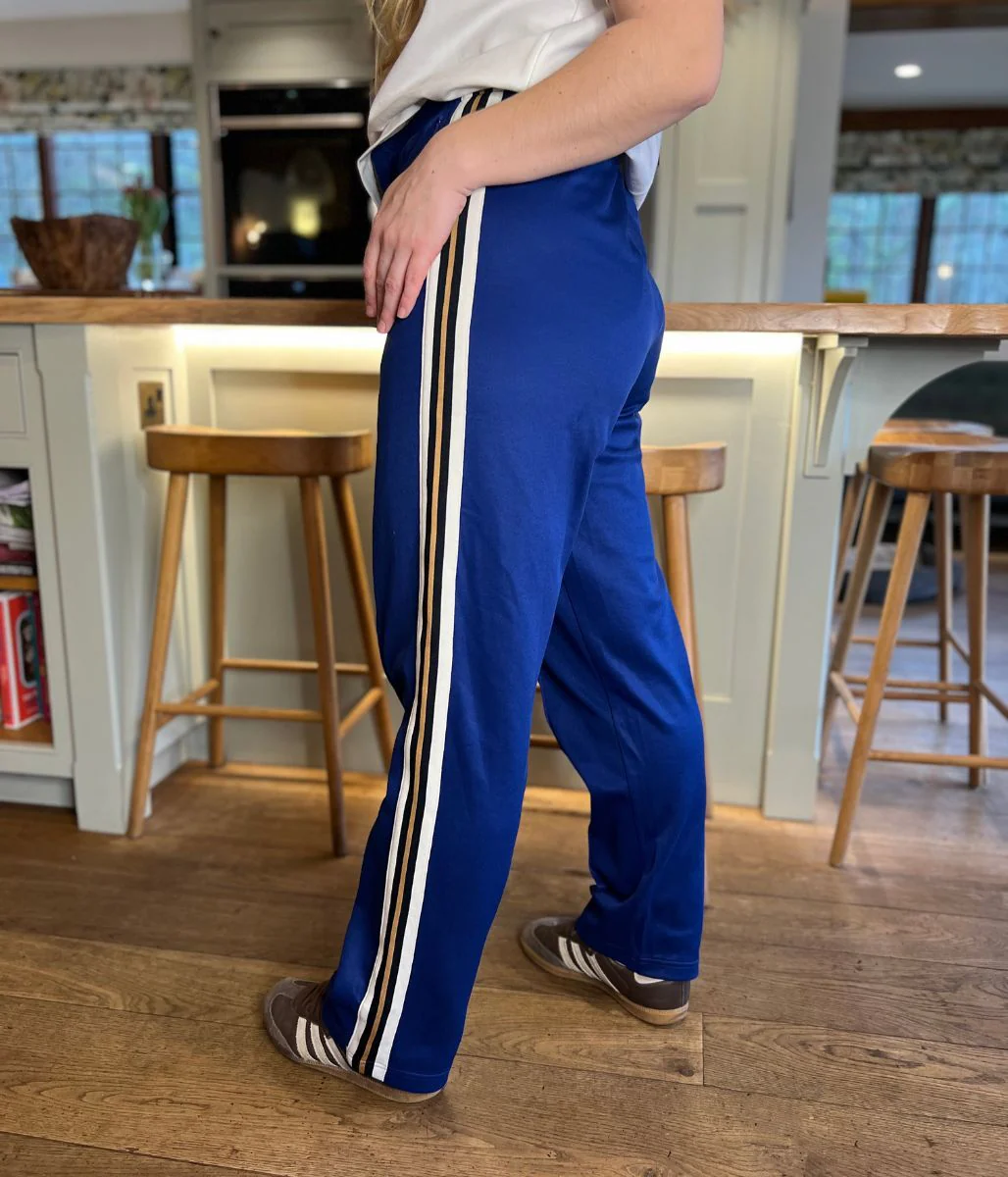 Blue Cotton Rich Retro Side Stripe Joggers - Image 5