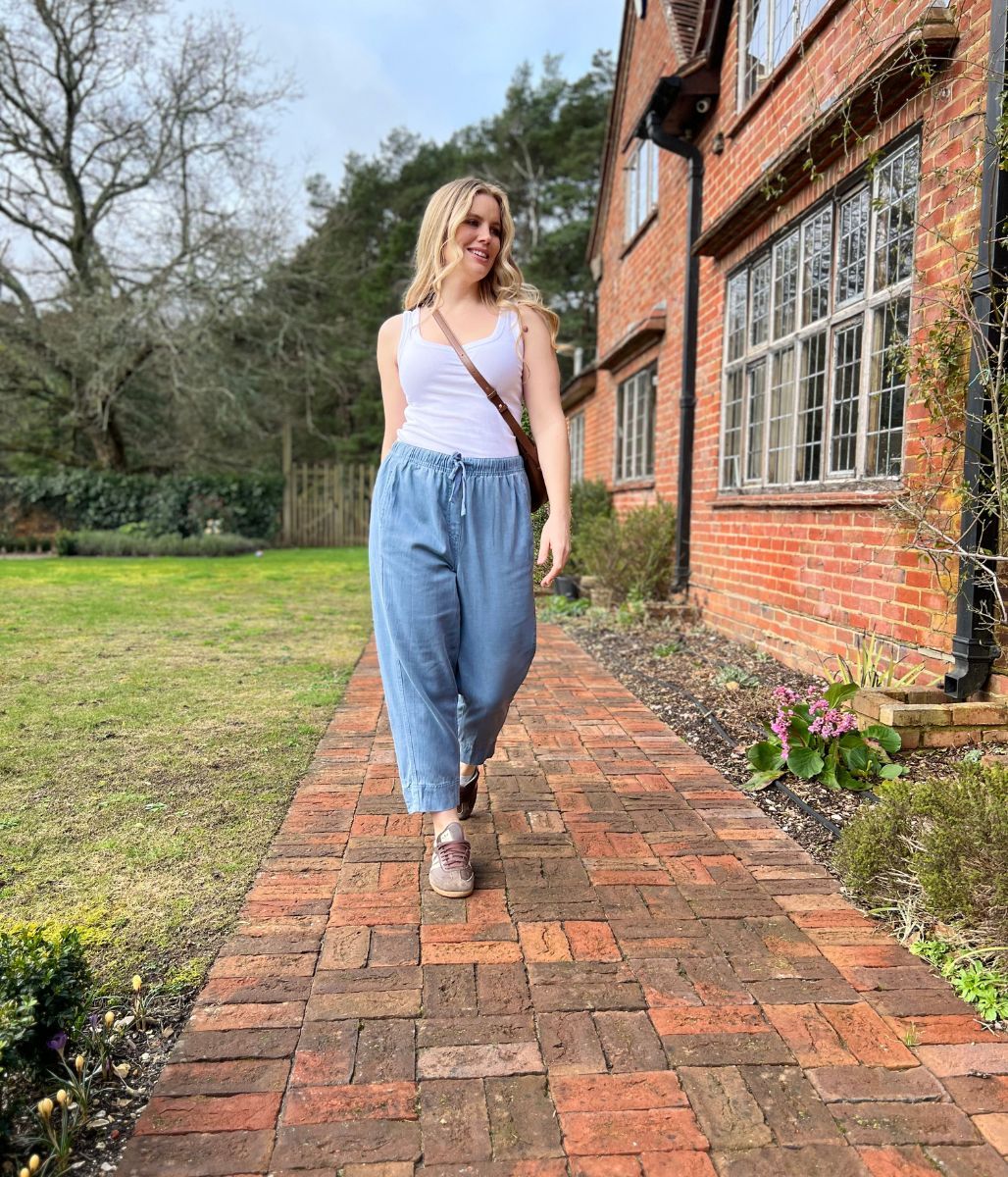 Blue Cropped Barrel Tencel Trousers - Image 10