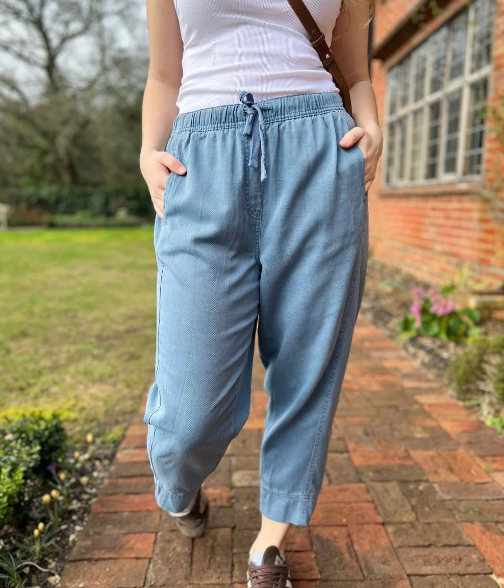 Blue Cropped Barrel Tencel Trousers - Image 6