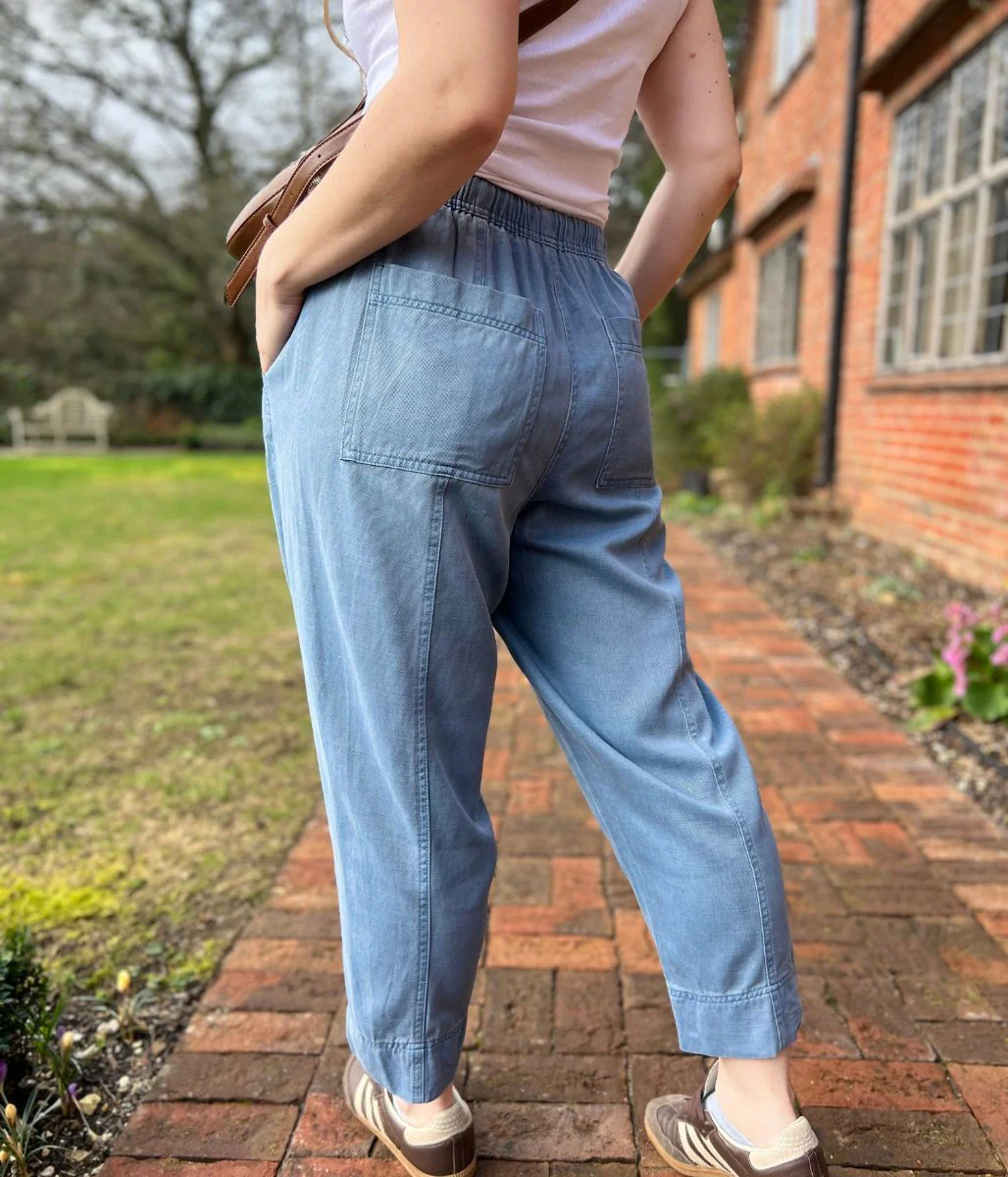 Blue Cropped Barrel Tencel Trousers - Image 8