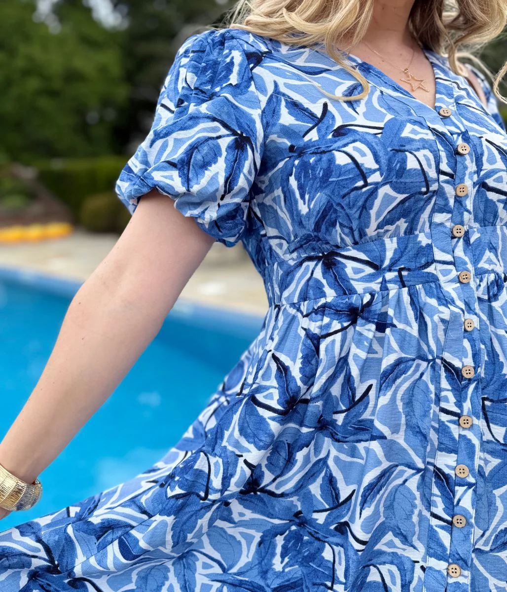 Blue Daia Button Through Midi Dress - Image 5