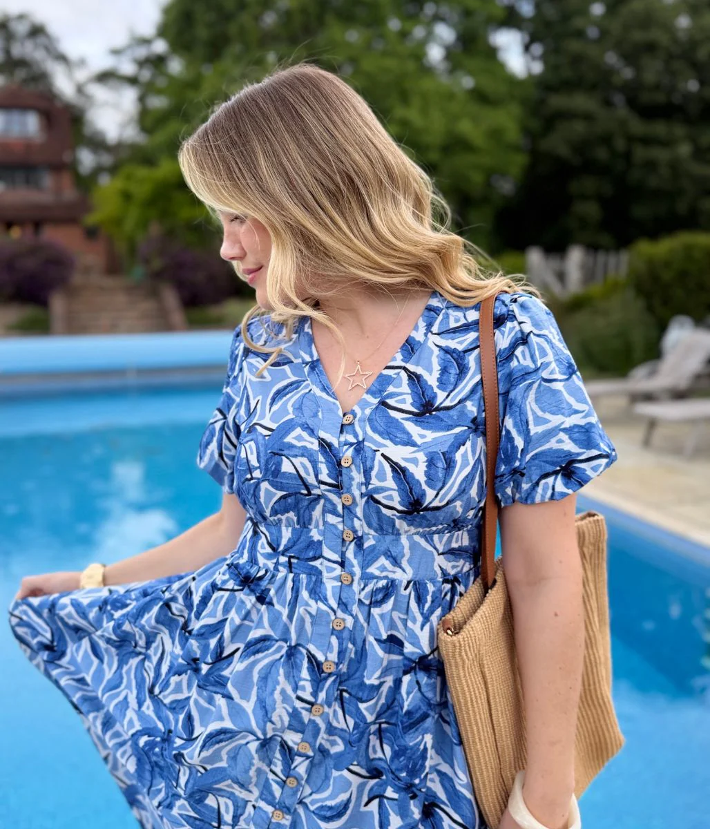 Blue Daia Button Through Midi Dress - Image 7