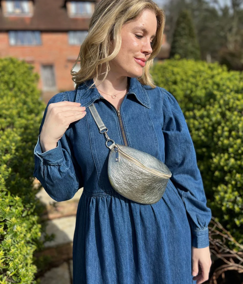 Blue Denim Long Sleeve Zip Front Midi Dress - Image 7