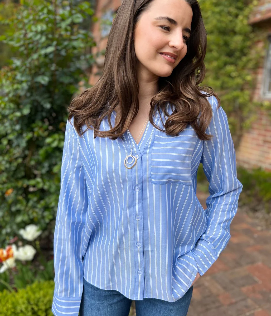 Blue Double Striped Soft Relaxed Shirt - Image 3