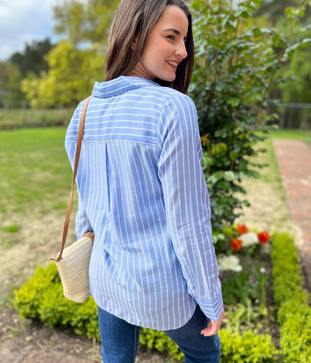 Blue Double Striped Soft Relaxed Shirt - Image 5