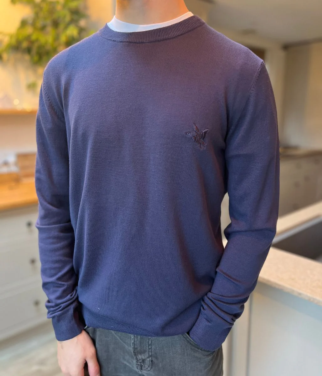 Blue Fine Knit Crew Neck Jumper - Image 2