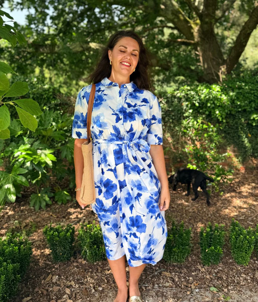 Blue Floral Midi Shirt Dress - Image 2