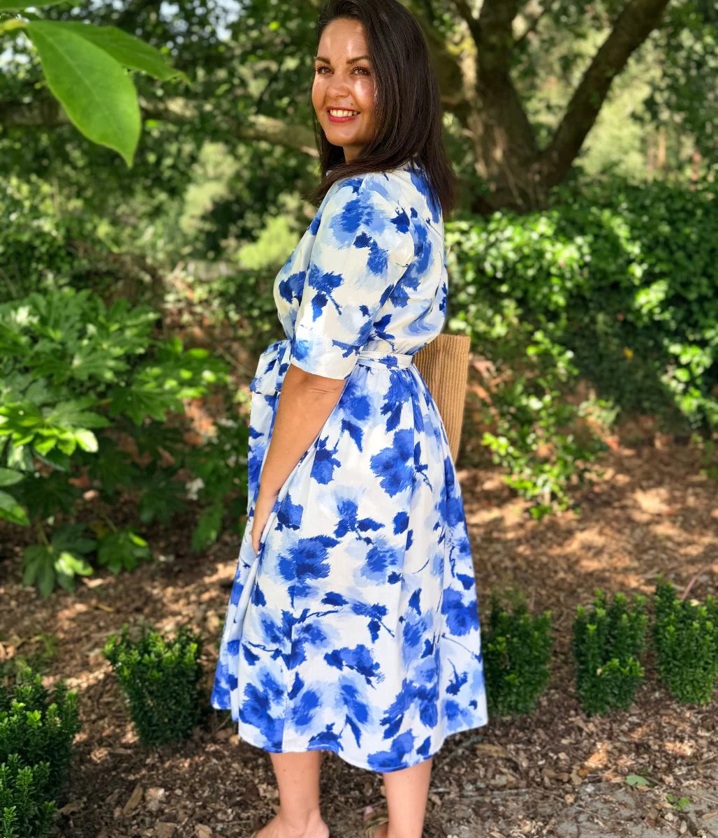 Blue Floral Midi Shirt Dress - Image 3