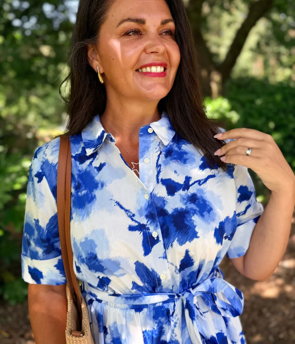 Blue Floral Midi Shirt Dress - Image 4