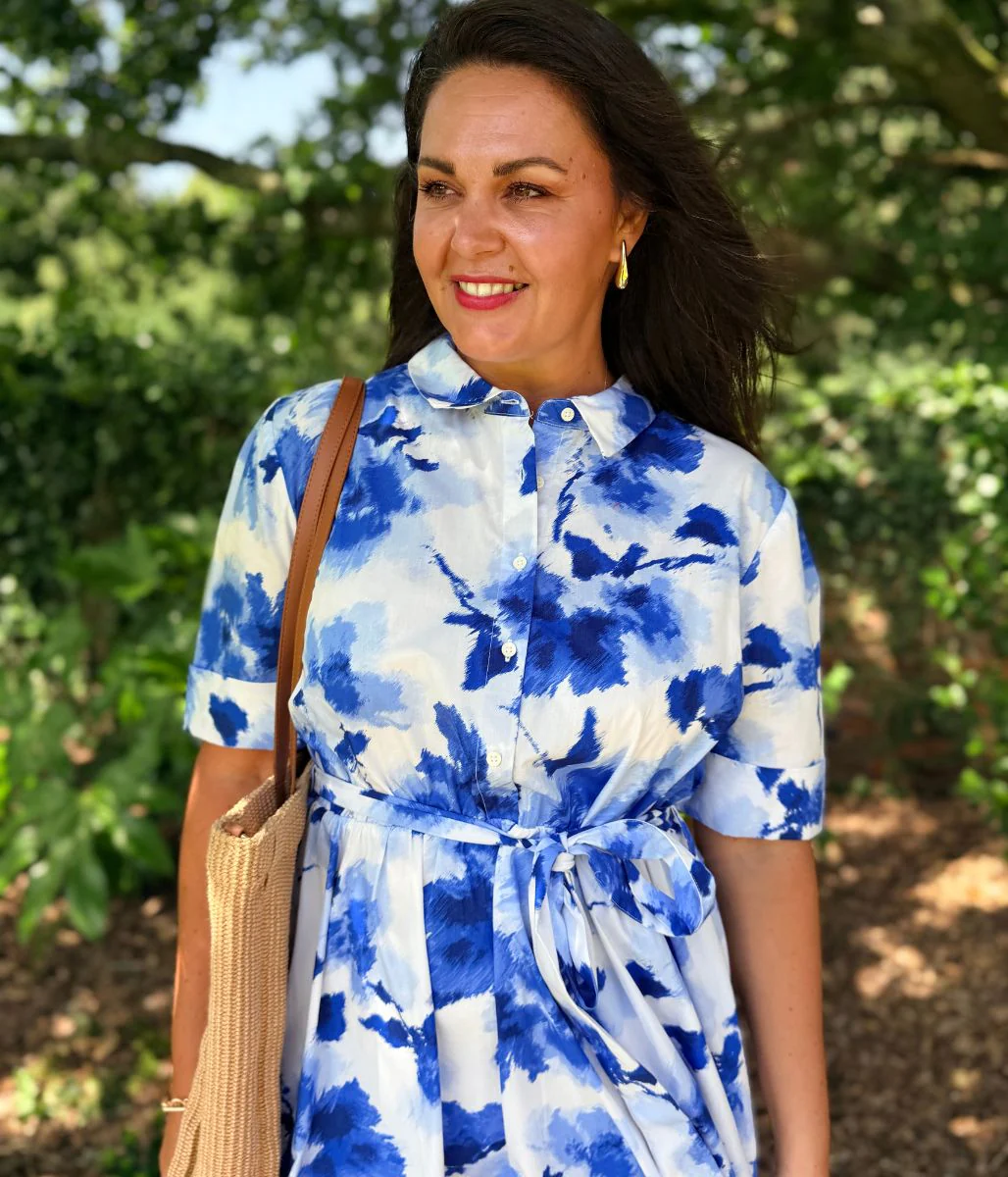 Blue Floral Midi Shirt Dress - Image 5