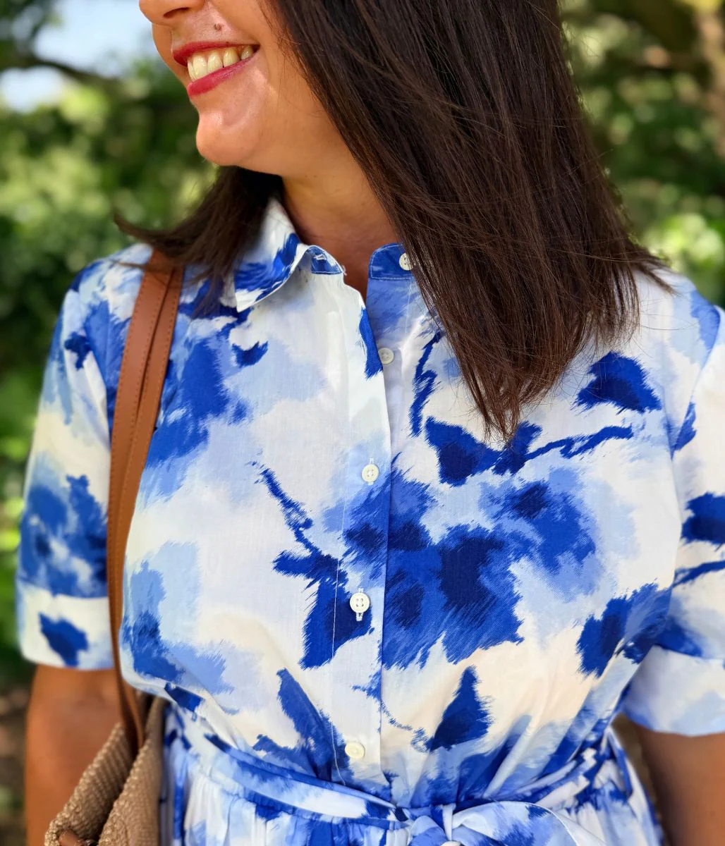 Blue Floral Midi Shirt Dress - Image 6