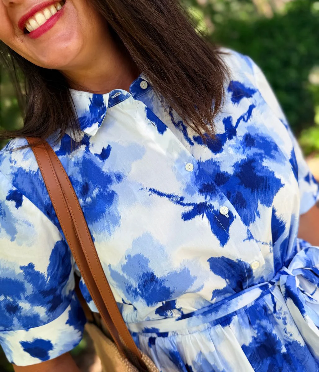 Blue Floral Midi Shirt Dress - Image 7