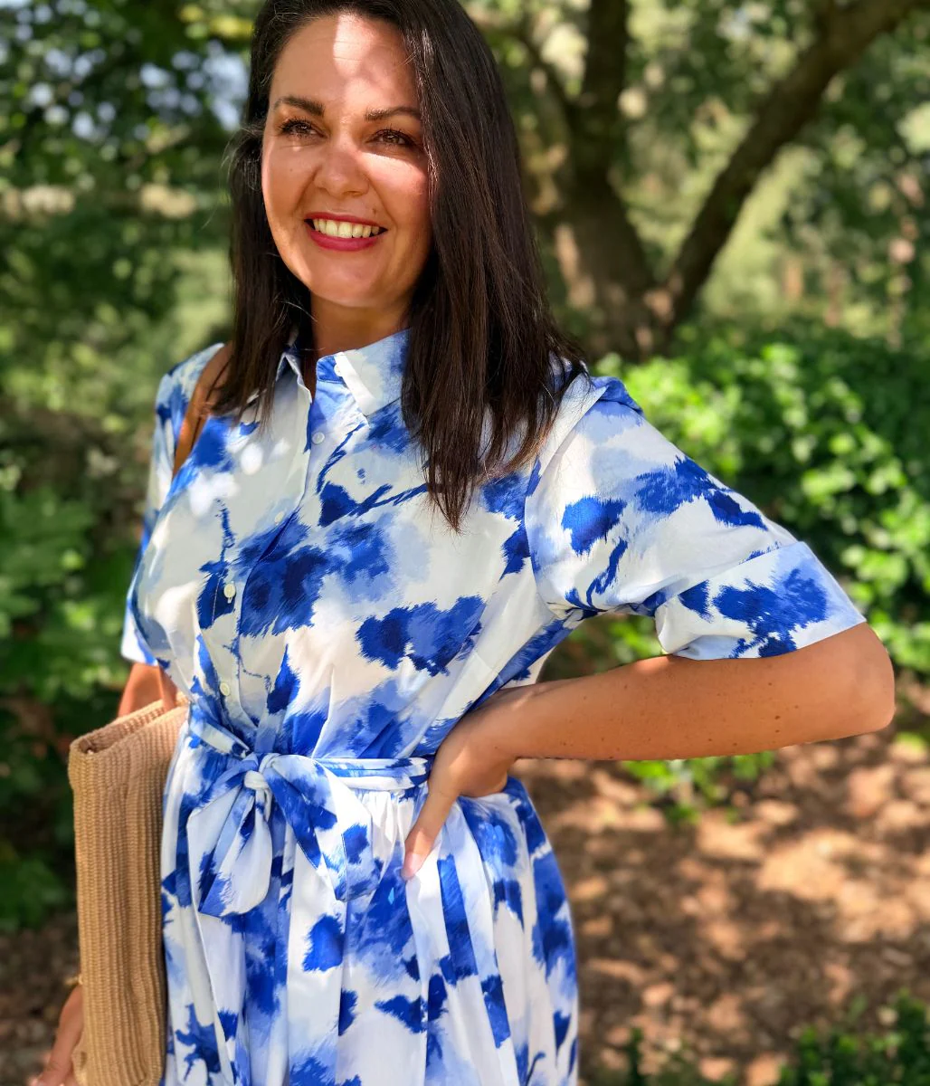 Blue Floral Midi Shirt Dress - Image 8