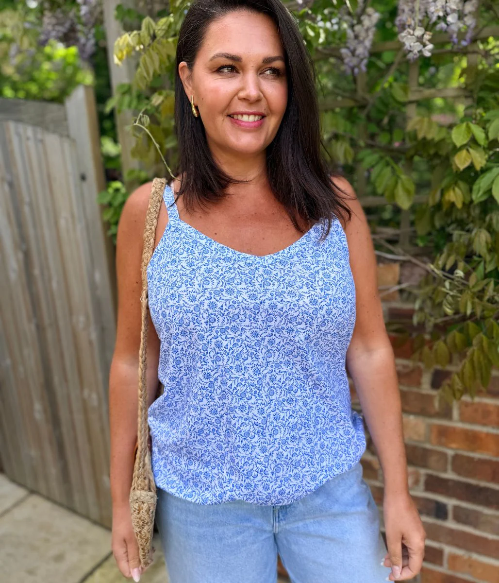 Blue Flower Print Strappy Vest Top - Image 8