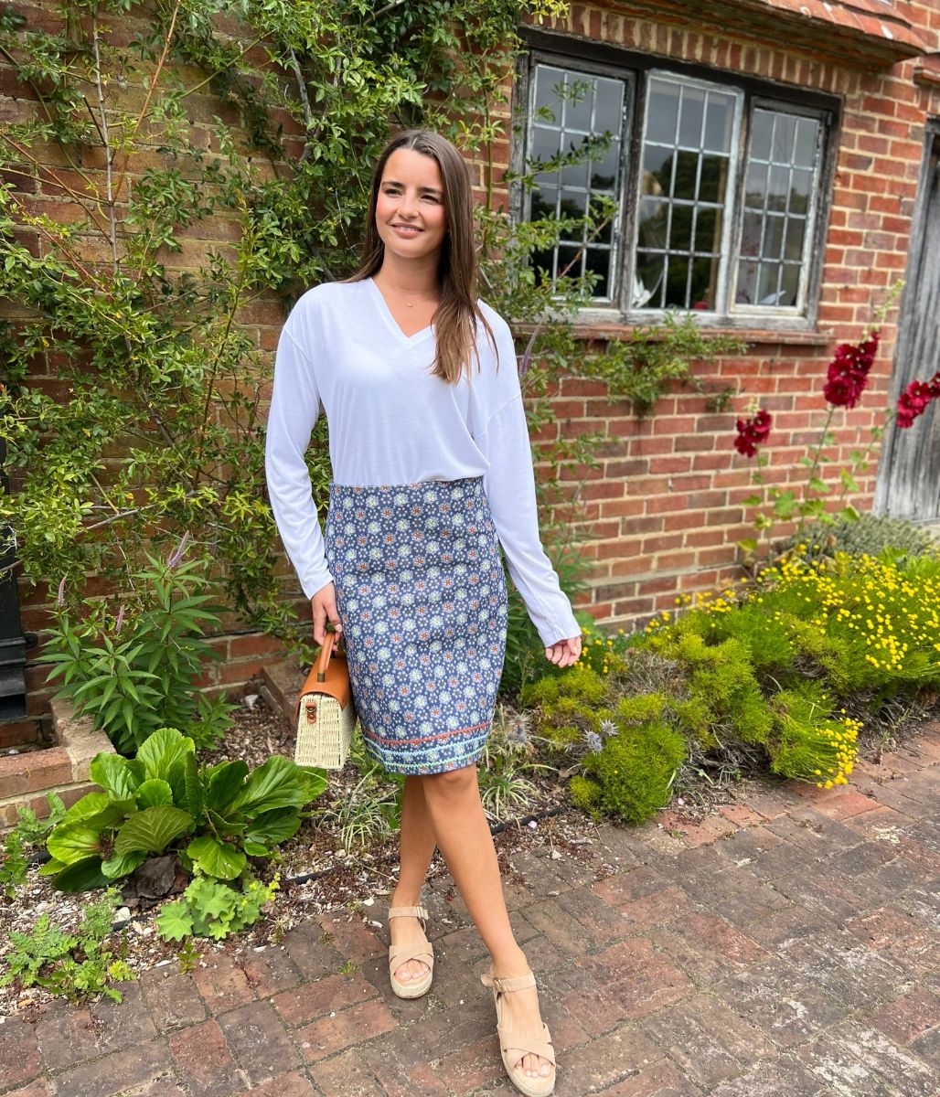 Blue Herbal Garden Moleskin Skirt - Image 9