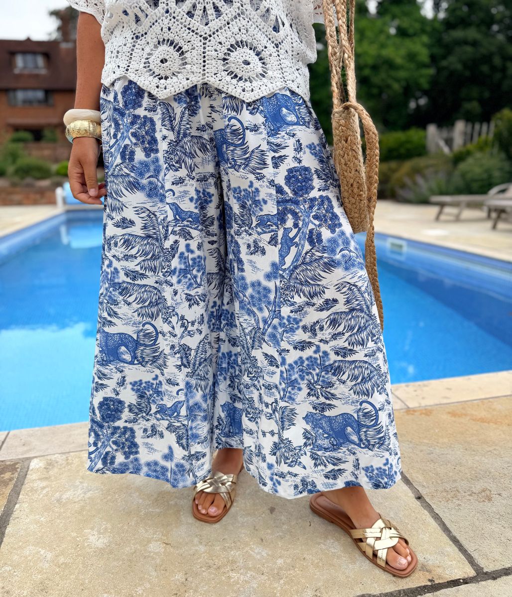 Blue Print Culotte Trousers - Image 8