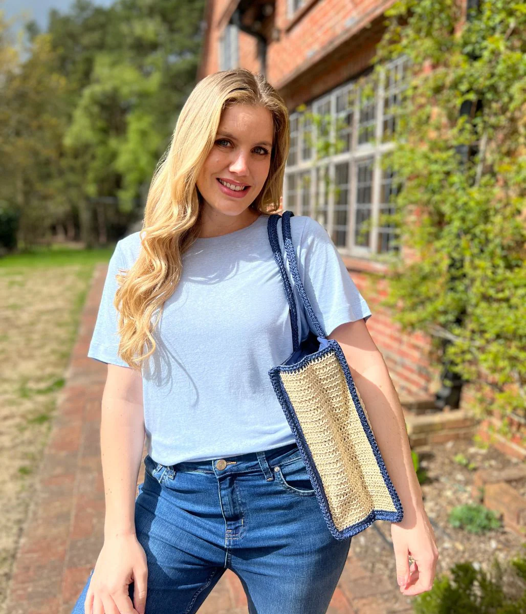 Blue Linen Blend Crew Neck Top - Image 3
