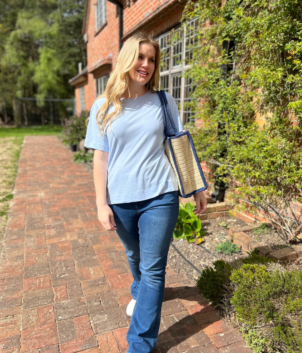Blue Linen Blend Crew Neck Top - Image 7