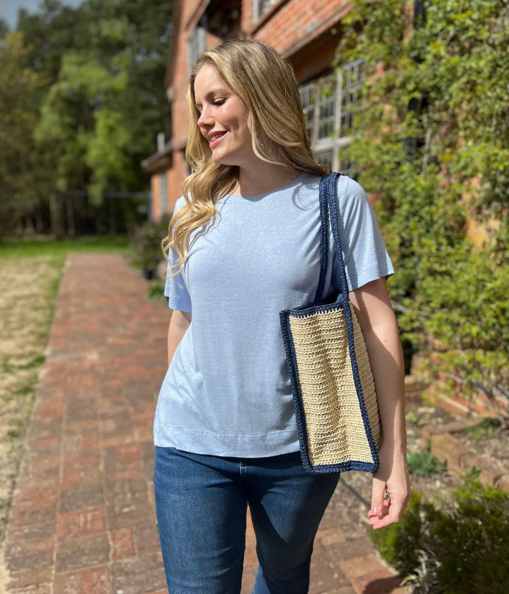 Blue Linen Blend Crew Neck Top - Image 8