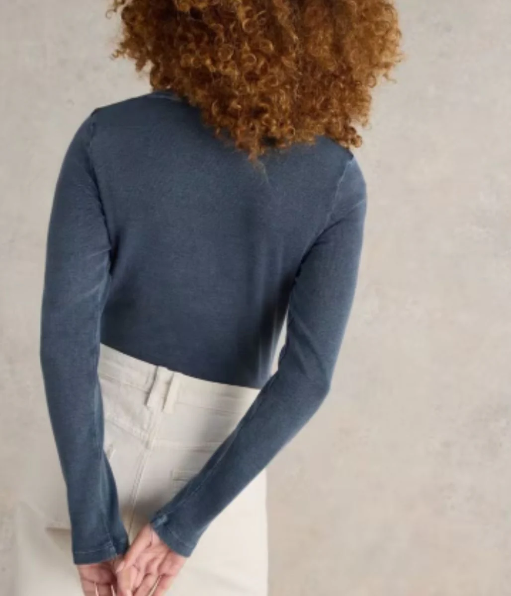 Blue Long Sleeved Sadie Ribbed Top - Image 2