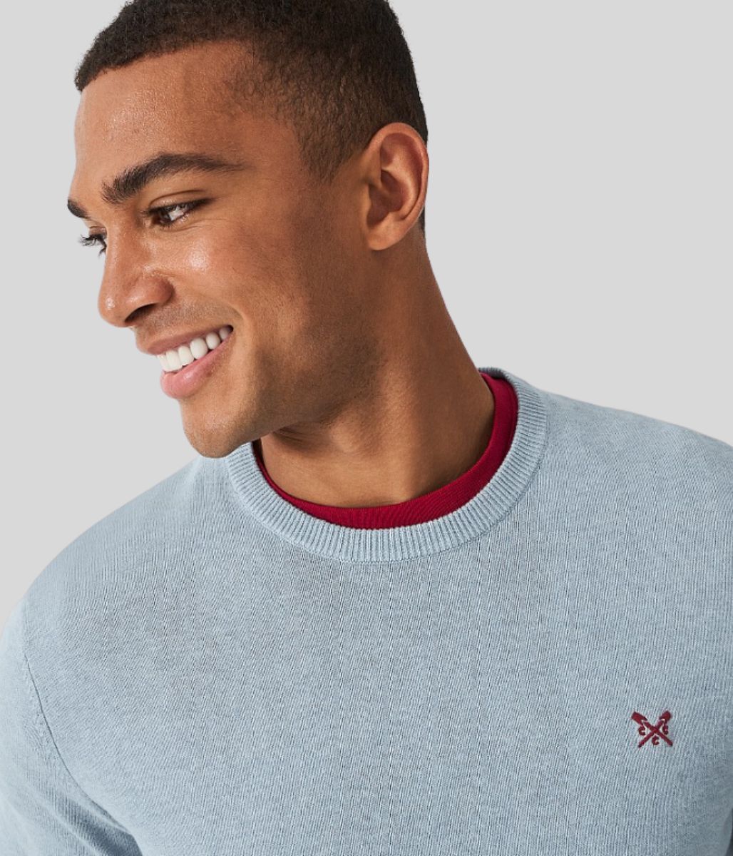Blue Mens Cotton Crew Neck Logo Jumper - Image 3