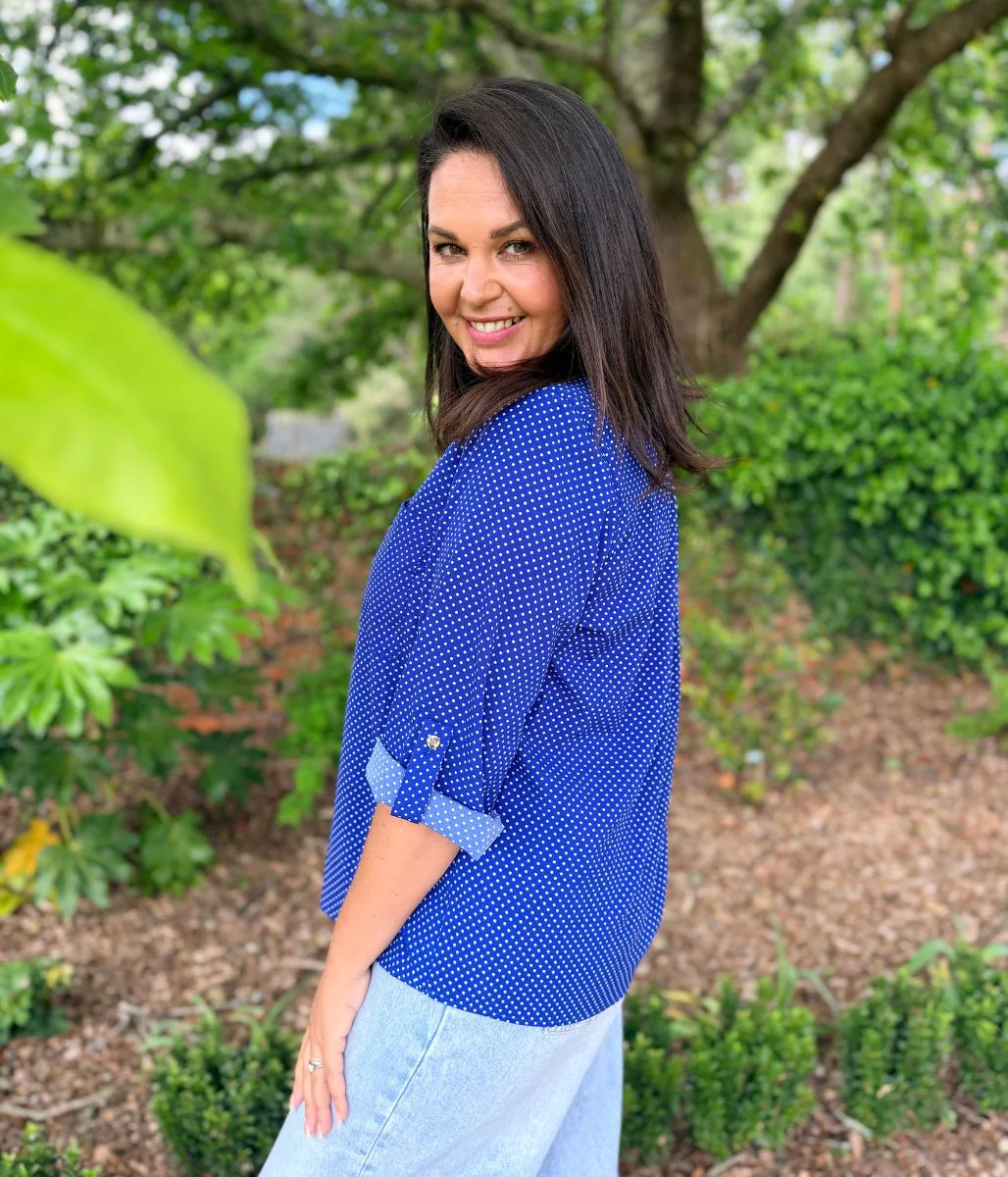 Blue Polka Dot Popover Blouse - Image 5