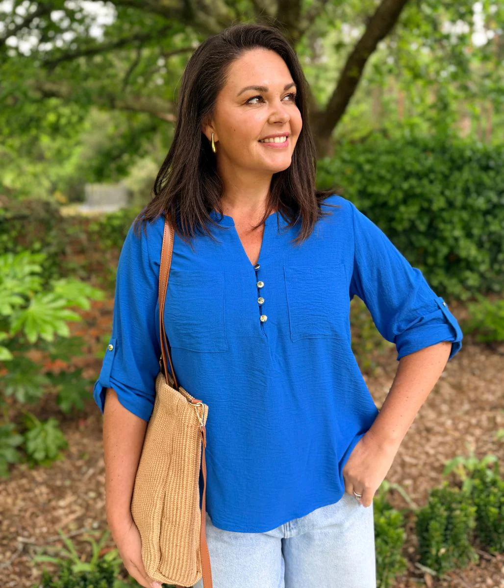 Blue Popover Tunic Blouse - Image 3