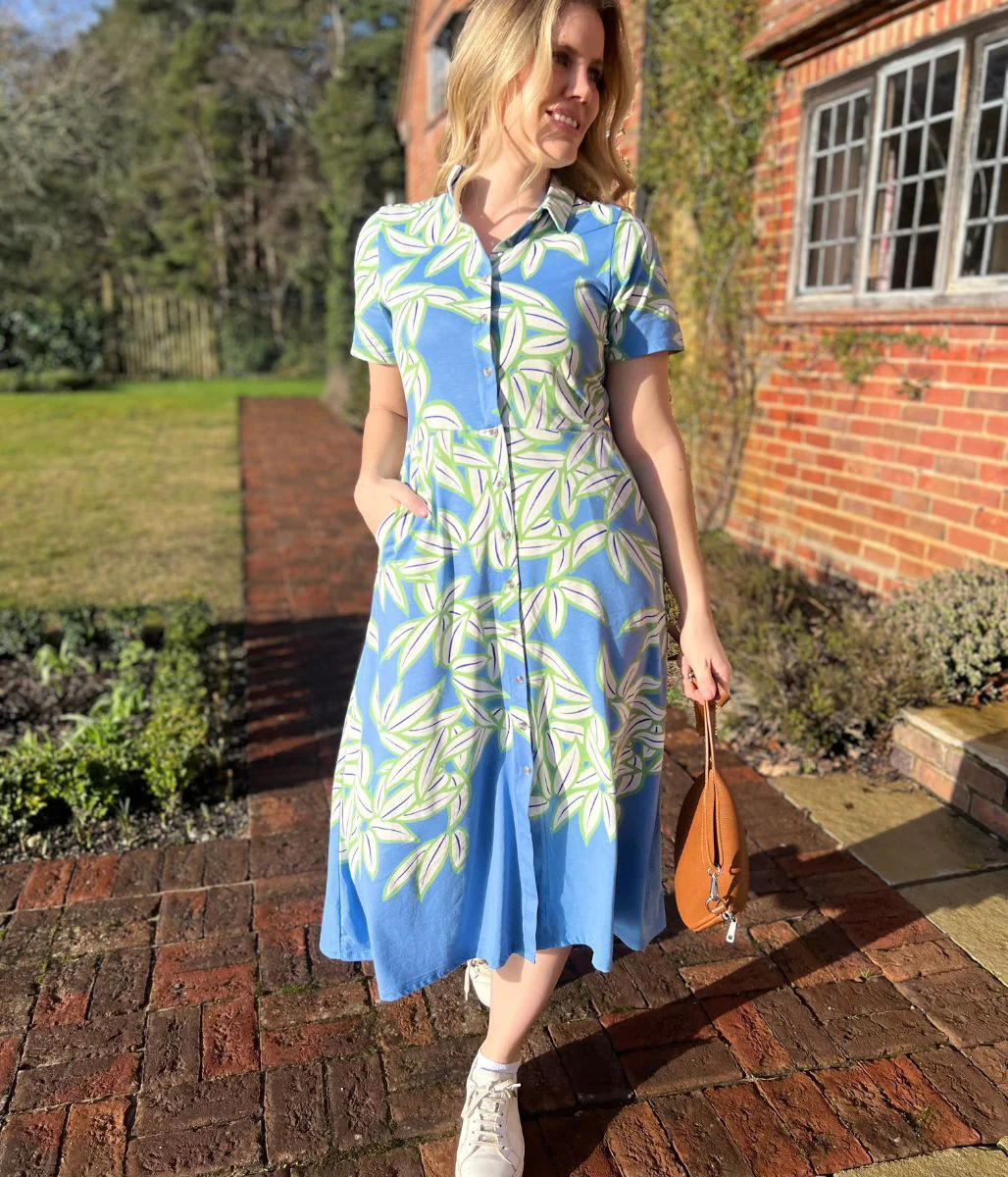 Blue Print Rua Jersey Midi Shirt Dress - Image 5