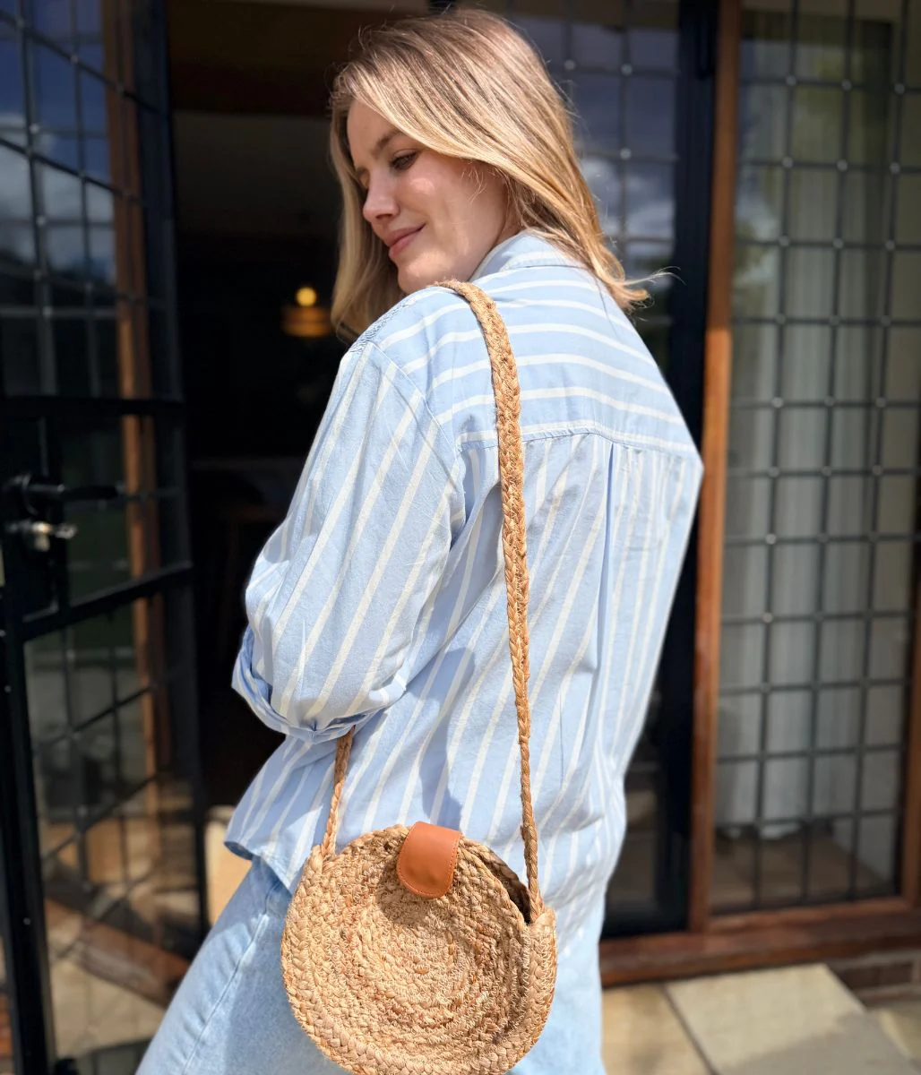 Blue Pure Cotton Shirred Striped Shirt - Image 2