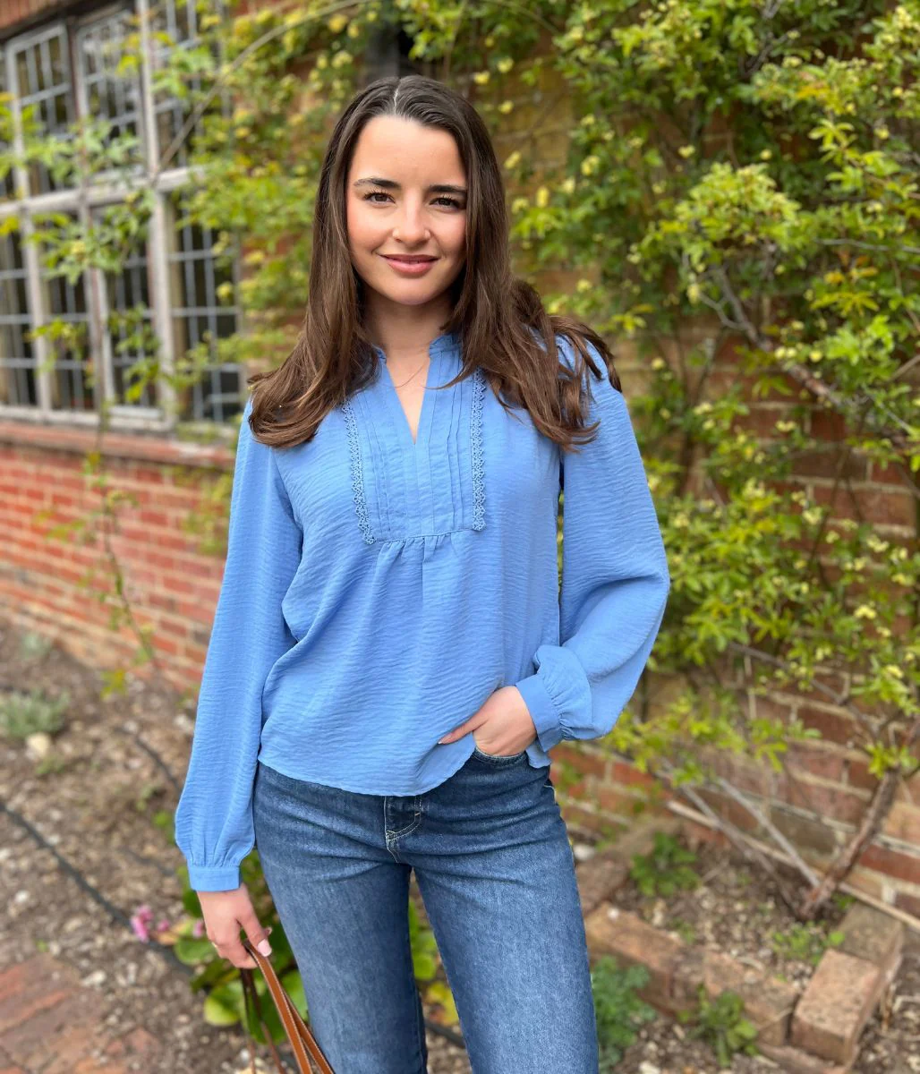 Blue Rachel Pintuck Blouse