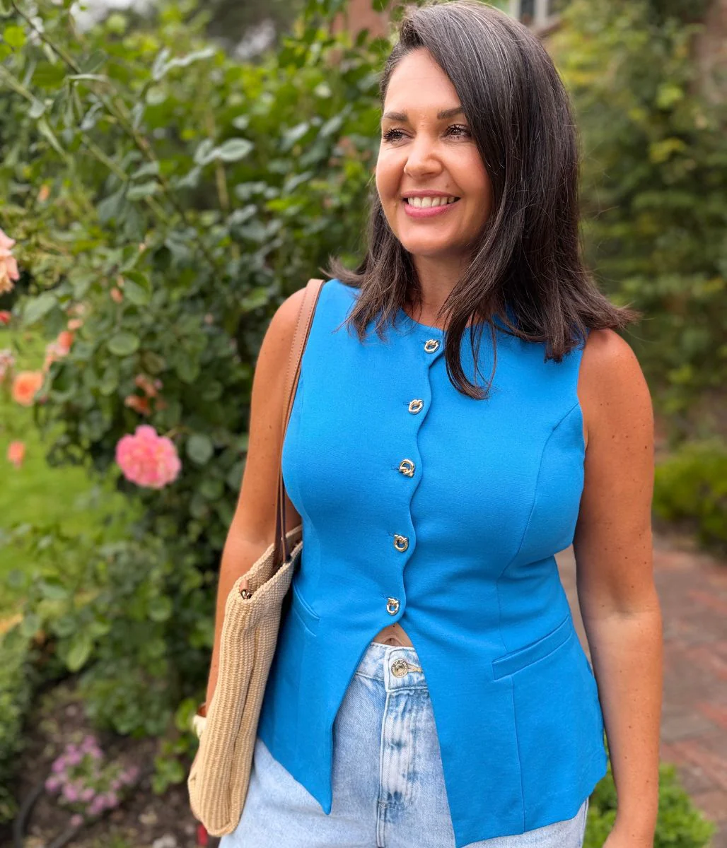 Blue Scallop Trim Waistcoat - Image 3