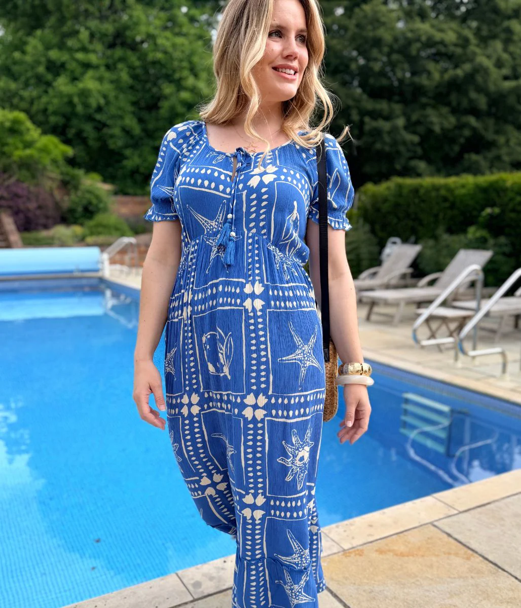 Blue Starfish Print Maxi Dress - Image 5