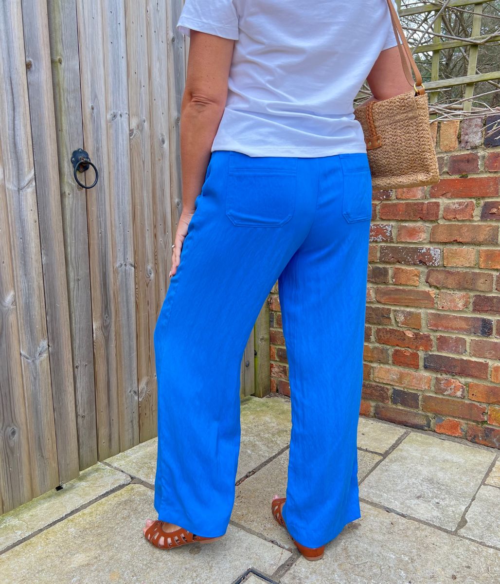 Blue Designer Wide Leg Trousers - Image 10