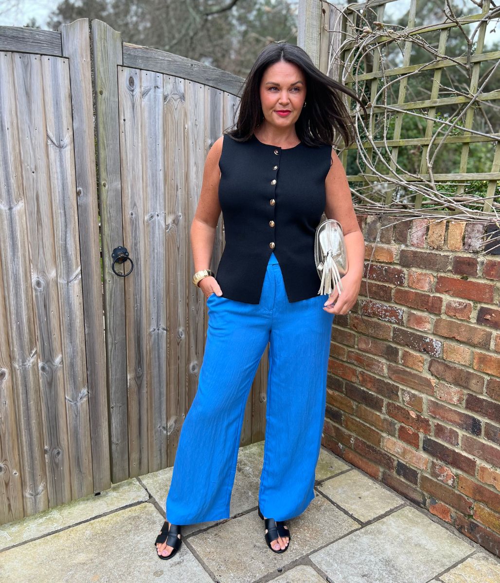Blue Designer Wide Leg Trousers - Image 2