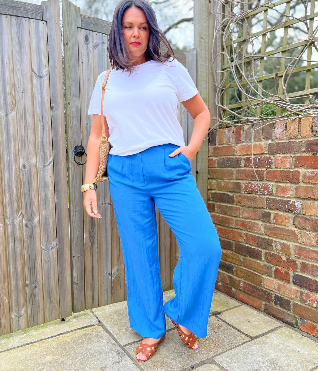 Blue Designer Wide Leg Trousers - Image 3