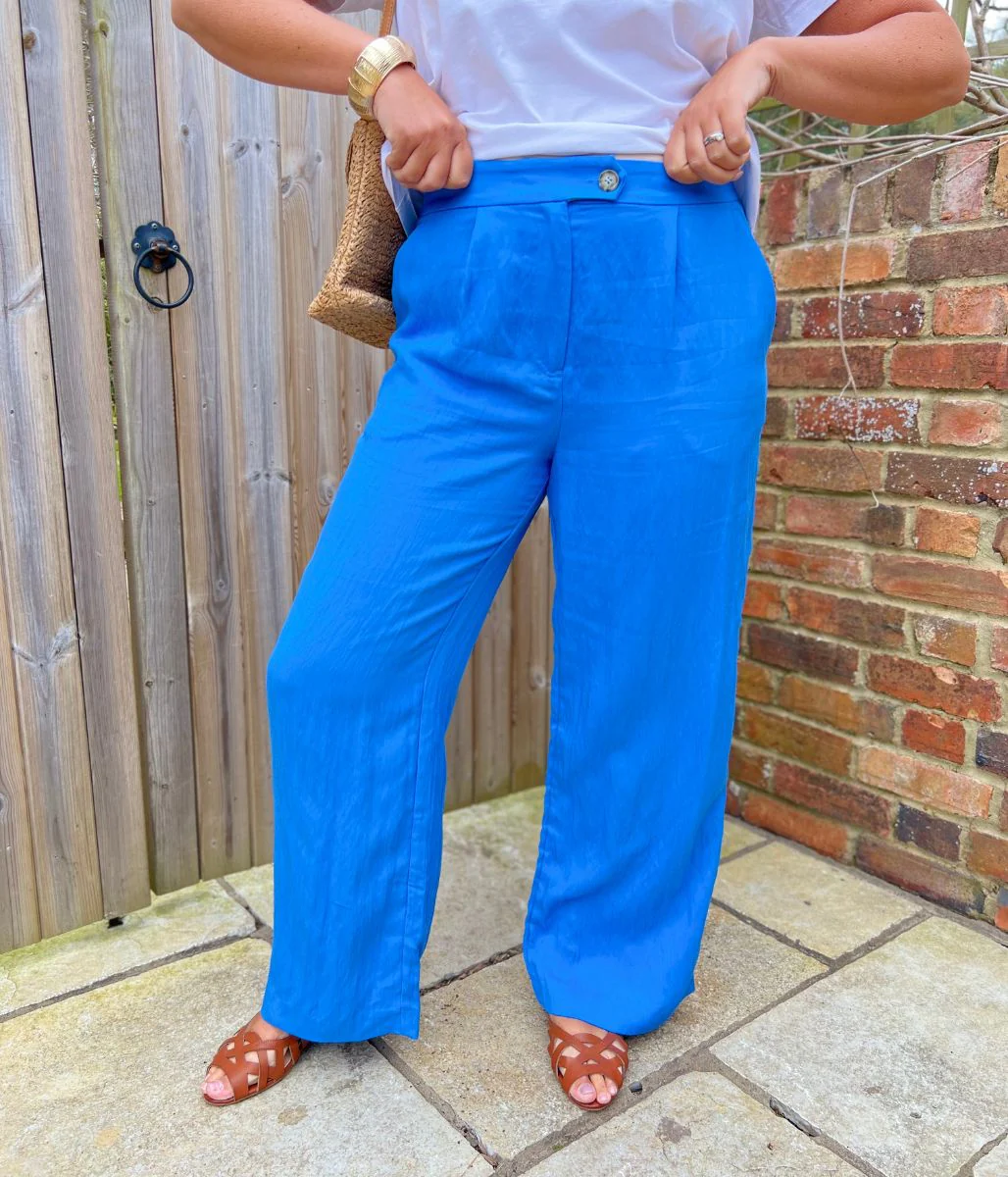 Blue Designer Wide Leg Trousers - Image 4