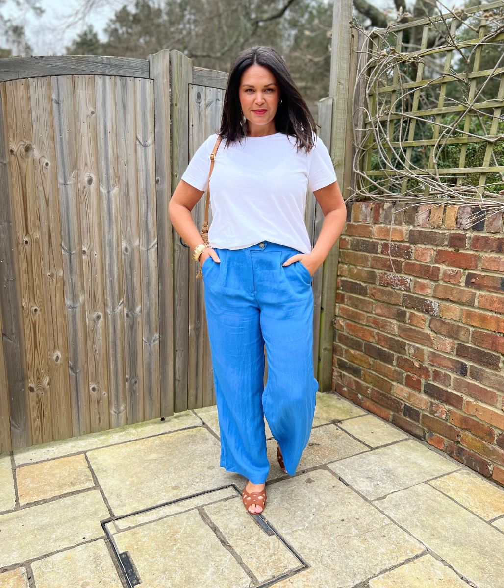 Blue Designer Wide Leg Trousers - Image 5