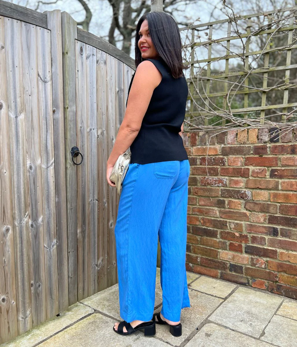 Blue Designer Wide Leg Trousers - Image 6