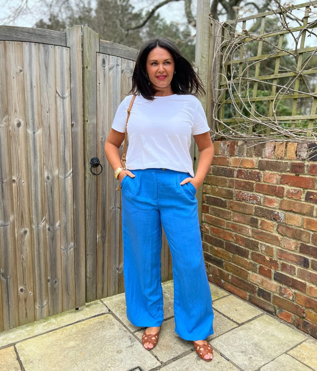 Blue Designer Wide Leg Trousers - Image 7