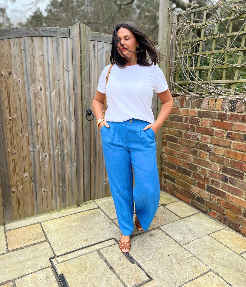 Blue Designer Wide Leg Trousers - Image 8
