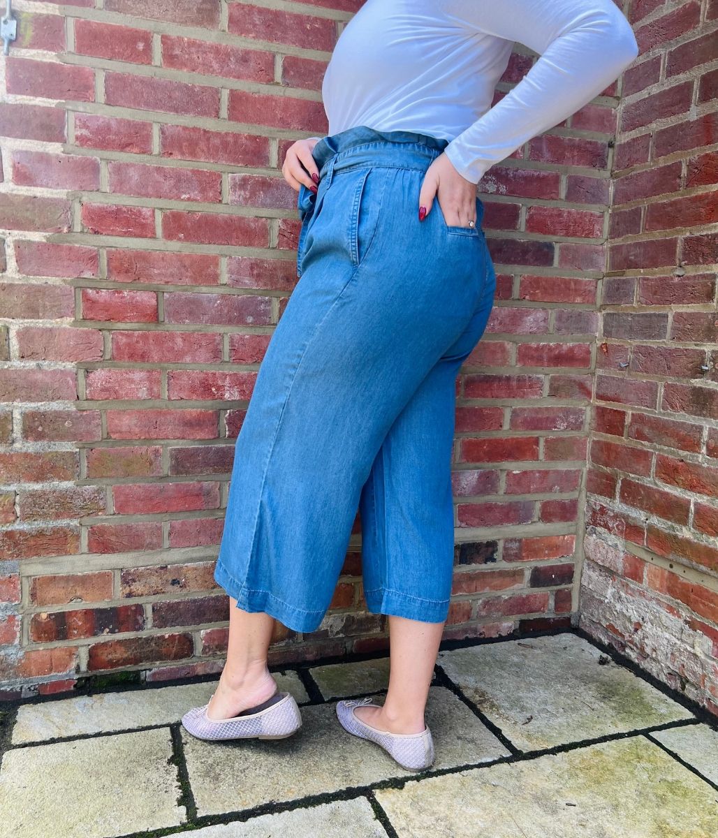 Blue Tencel Wide Leg Cropped Trousers - Image 4