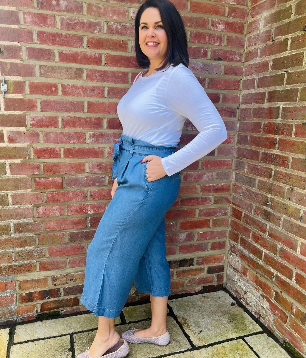 Blue Tencel Wide Leg Cropped Trousers - Image 5