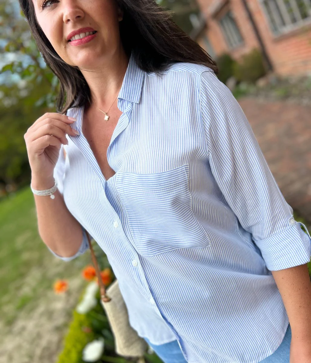 Blue & White Fine Striped Shirt - Image 3