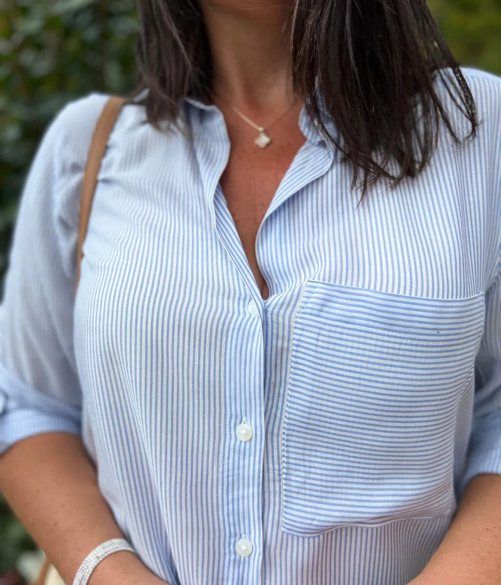 Blue & White Fine Striped Shirt - Image 4