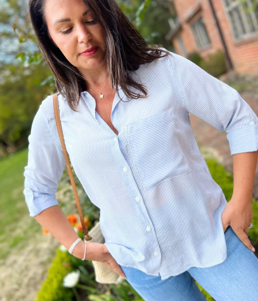 Blue & White Fine Striped Shirt - Image 6