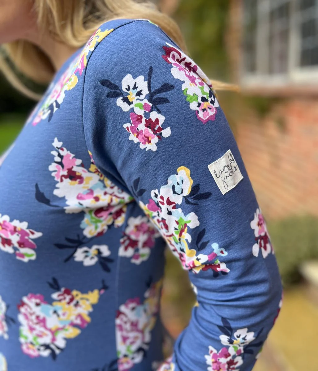 Lazy Jacks Blue Wildflower Printed Breton Top - Image 4