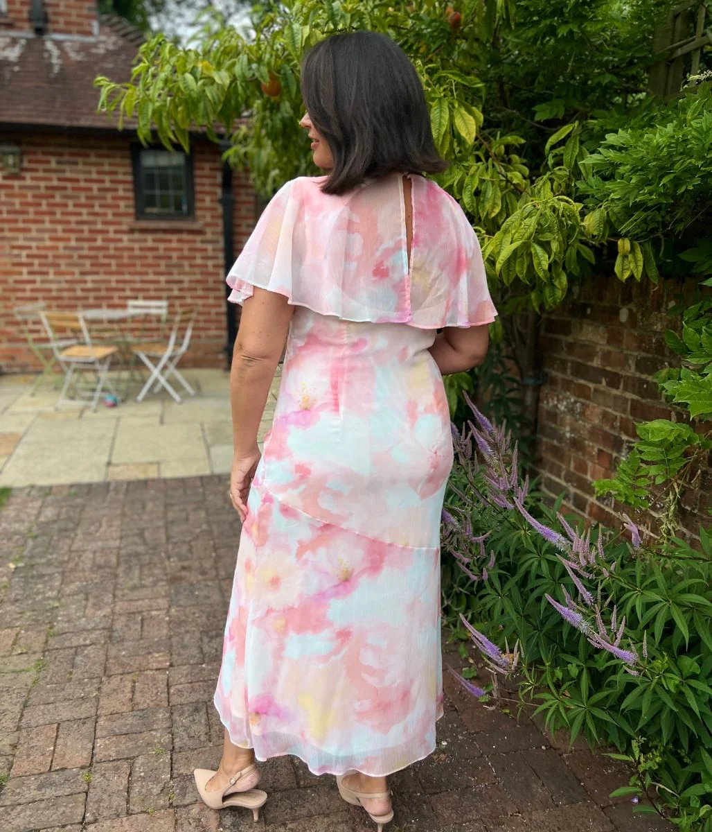 Blush Pink Flutter Sleeve Midi Dress - Image 6