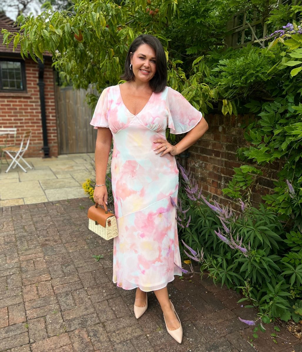 Blush Pink Flutter Sleeve Midi Dress - Image 8