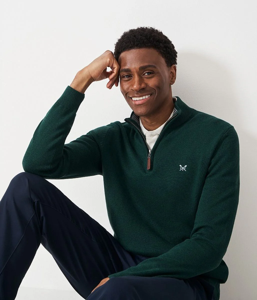 Bottle Green Mens Cotton Half Zip Jumper - Image 3
